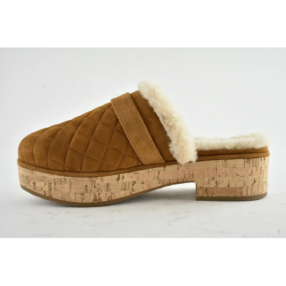 Chanel 21B Brown Suede Turnlock CC Logo Shearling Fur Mule Flat Clog Loafer 38 - Picture 8 of 11